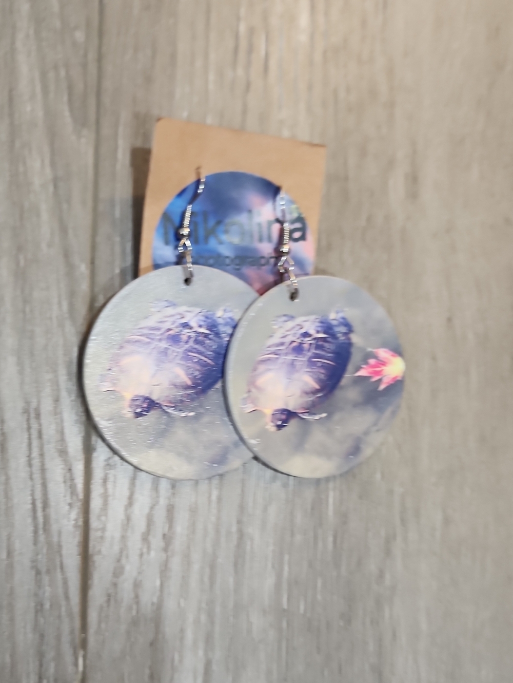 Nikolina Photography Round Turtle Print Dangle Earrings